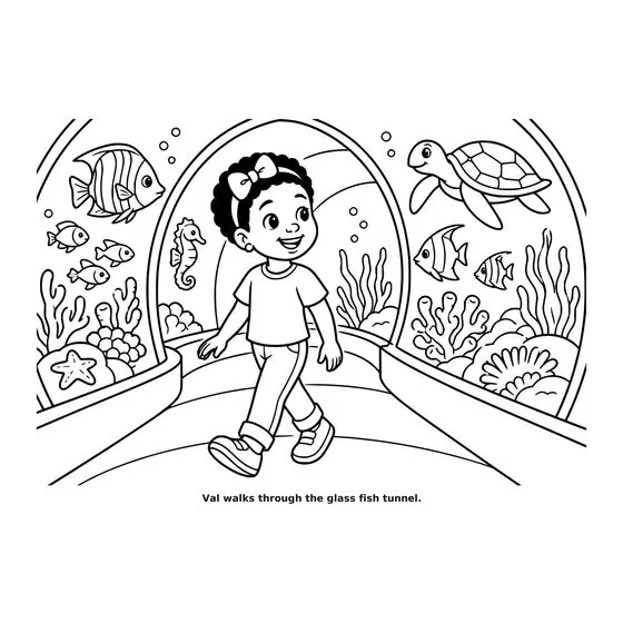 Sample interior page 1 from Maple Street: Aquarium Day — bold black outline art on white