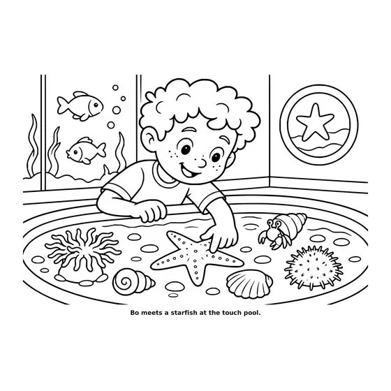 Sample interior page 2 from Maple Street: Aquarium Day — bold black outline art on white