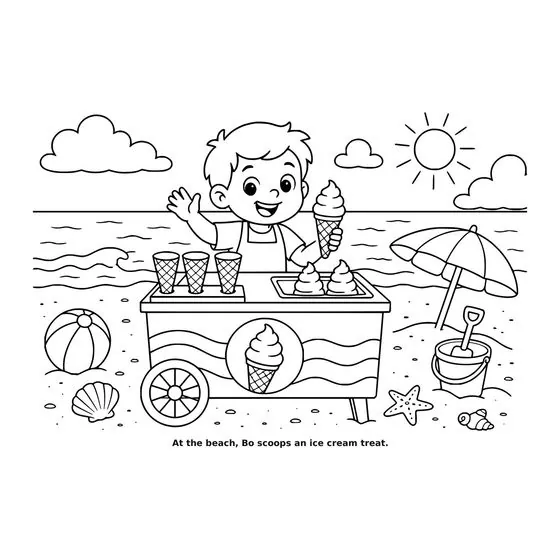 Sample interior page 2 from Maple Street: Beach Day — bold black outline art on white