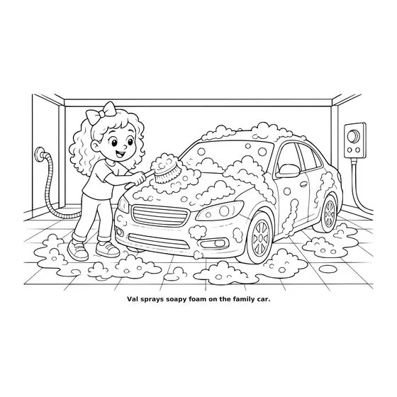 Sample interior page 1 from Maple Street: Car Wash Day — bold black outline art on white