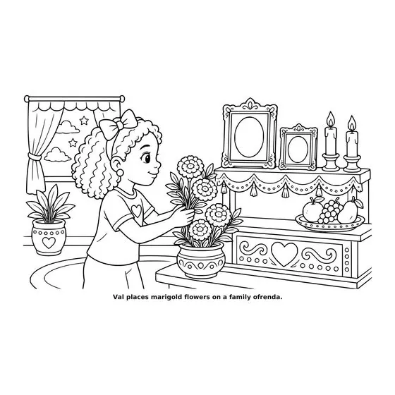 Sample interior page 1 from Maple Street: Día de los Muertos — bold black outline art on white