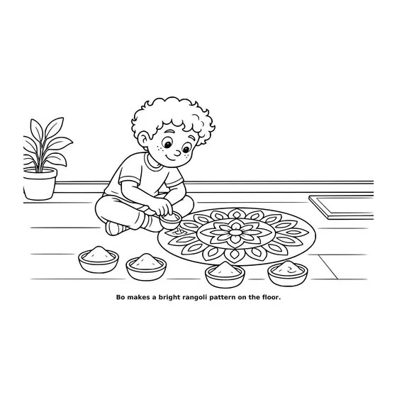 Sample interior page 2 from Maple Street: Diwali Night — bold black outline art on white