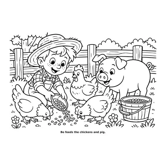 Sample interior page 2 from Maple Street: Farm Day — bold black outline art on white