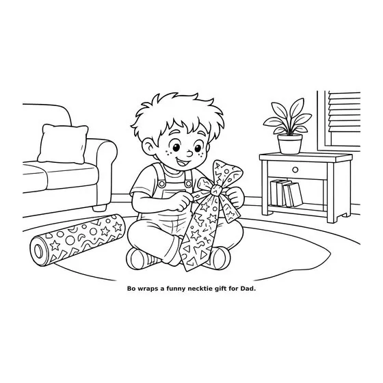 Sample interior page 2 from Maple Street: Father’s Day — bold black outline art on white