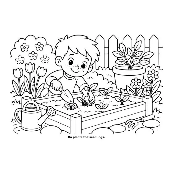 Sample interior page 2 from Maple Street: Garden Day — bold black outline art on white