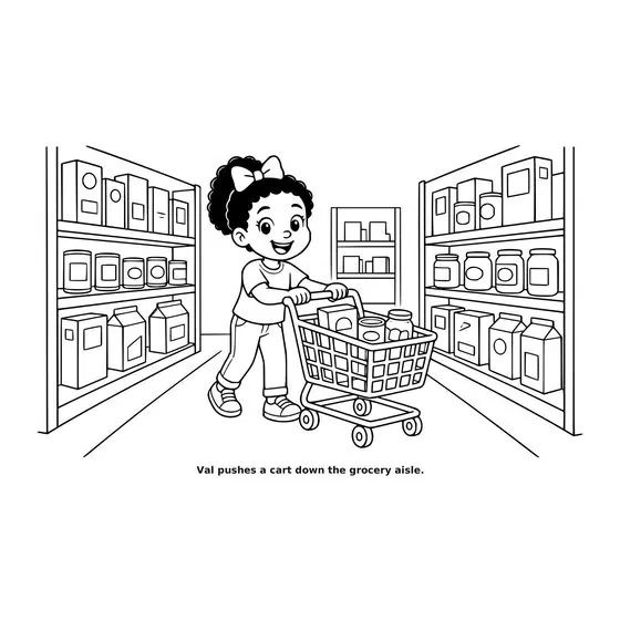 Sample interior page 1 from Maple Street: Grocery Day — bold black outline art on white