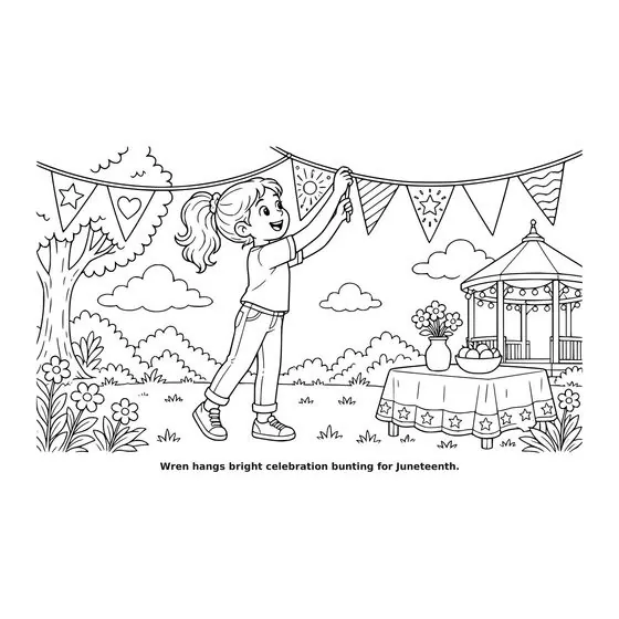 Sample interior page 3 from Maple Street: Juneteenth — bold black outline art on white
