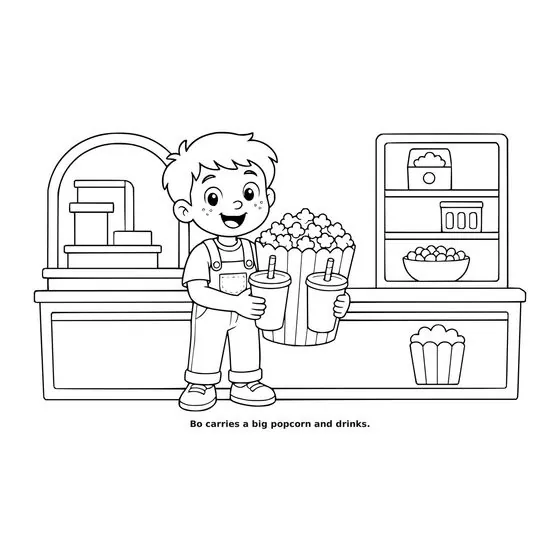 Sample interior page 2 from Maple Street: Movie Theater Day — bold black outline art on white