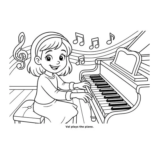 Sample interior page 1 from Maple Street: Music Day — bold black outline art on white