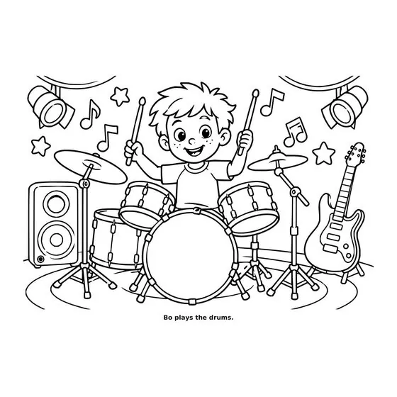 Sample interior page 2 from Maple Street: Music Day — bold black outline art on white