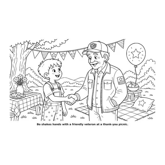 Sample interior page 2 from Maple Street: Veterans Day — bold black outline art on white